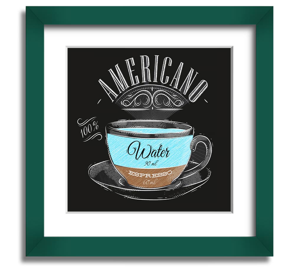 Americano Coffee Square Framed Print in various frame colours, showcasing coffee-themed art.