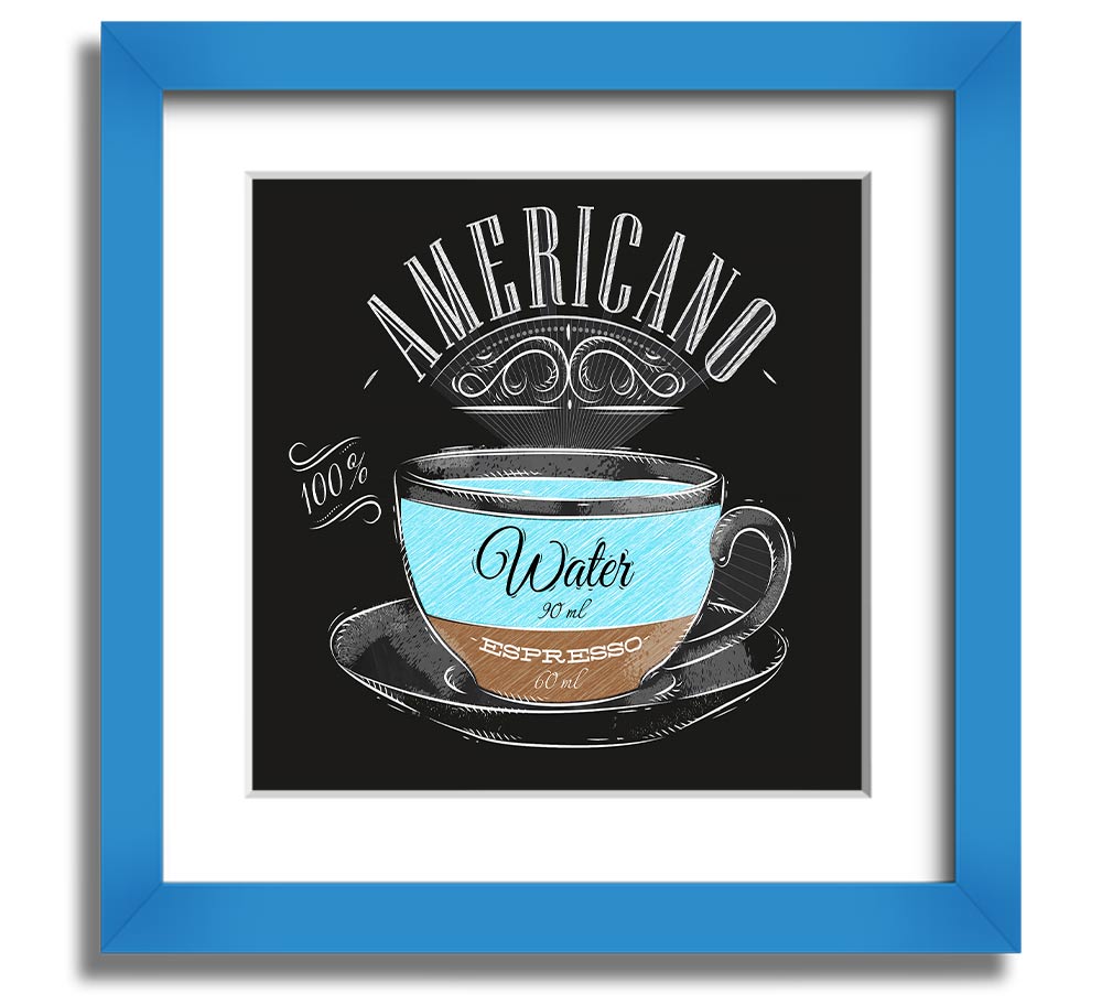 Americano Coffee Square Framed Print in various frame colours, showcasing coffee-themed art.