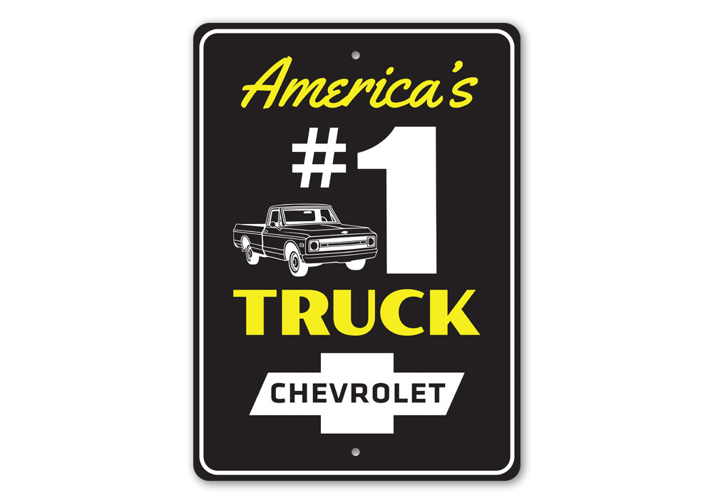 America's #1 Truck Sign made from high-quality aluminum, featuring customizable text and pre-drilled holes for easy mounting.