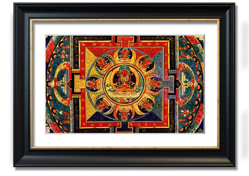 Amitayus framed print showcasing intricate details, available in various frame colours, ready to hang.