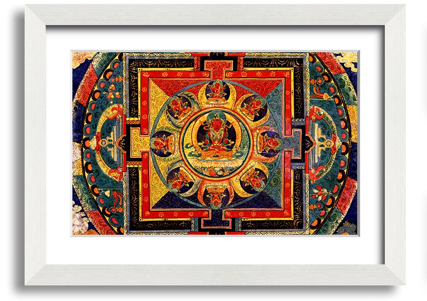 Amitayus framed print showcasing intricate details, available in various frame colours, ready to hang.