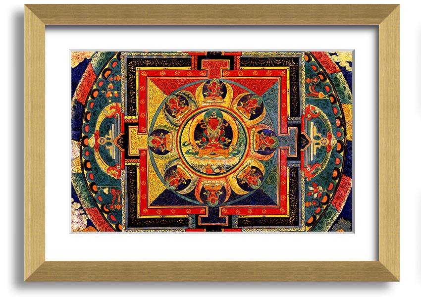 Amitayus framed print showcasing intricate details, available in various frame colours, ready to hang.