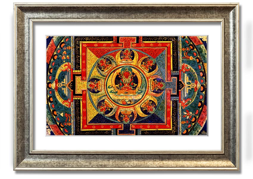 Amitayus framed print showcasing intricate details, available in various frame colours, ready to hang.