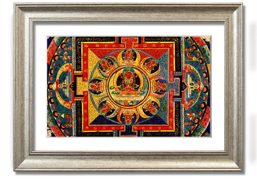 Amitayus framed print showcasing intricate details, available in various frame colours, ready to hang.