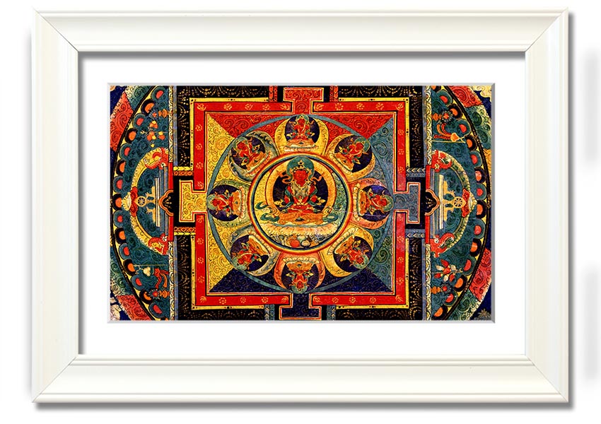 Amitayus framed print showcasing intricate details, available in various frame colours, ready to hang.