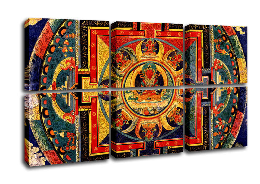 Amitayus canvas art printed on coated polyester, mounted on a 44mm box frame, showcasing vibrant colors and intricate details.