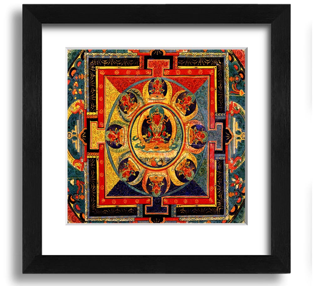 Amitayus Square Framed Print in various frame colours, showcasing elegant design and handmade craftsmanship.