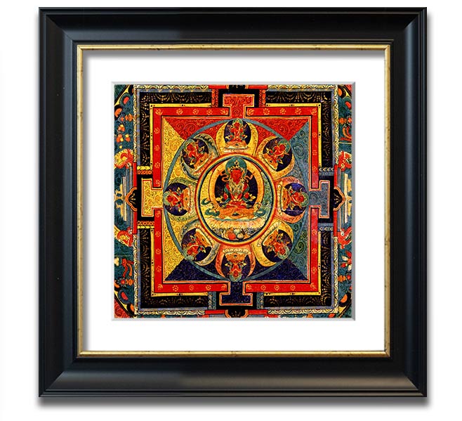 Amitayus Square Framed Print in various frame colours, showcasing elegant design and handmade craftsmanship.