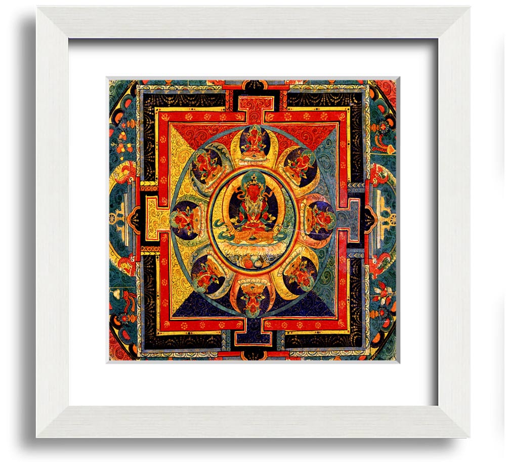 Amitayus Square Framed Print in various frame colours, showcasing elegant design and handmade craftsmanship.