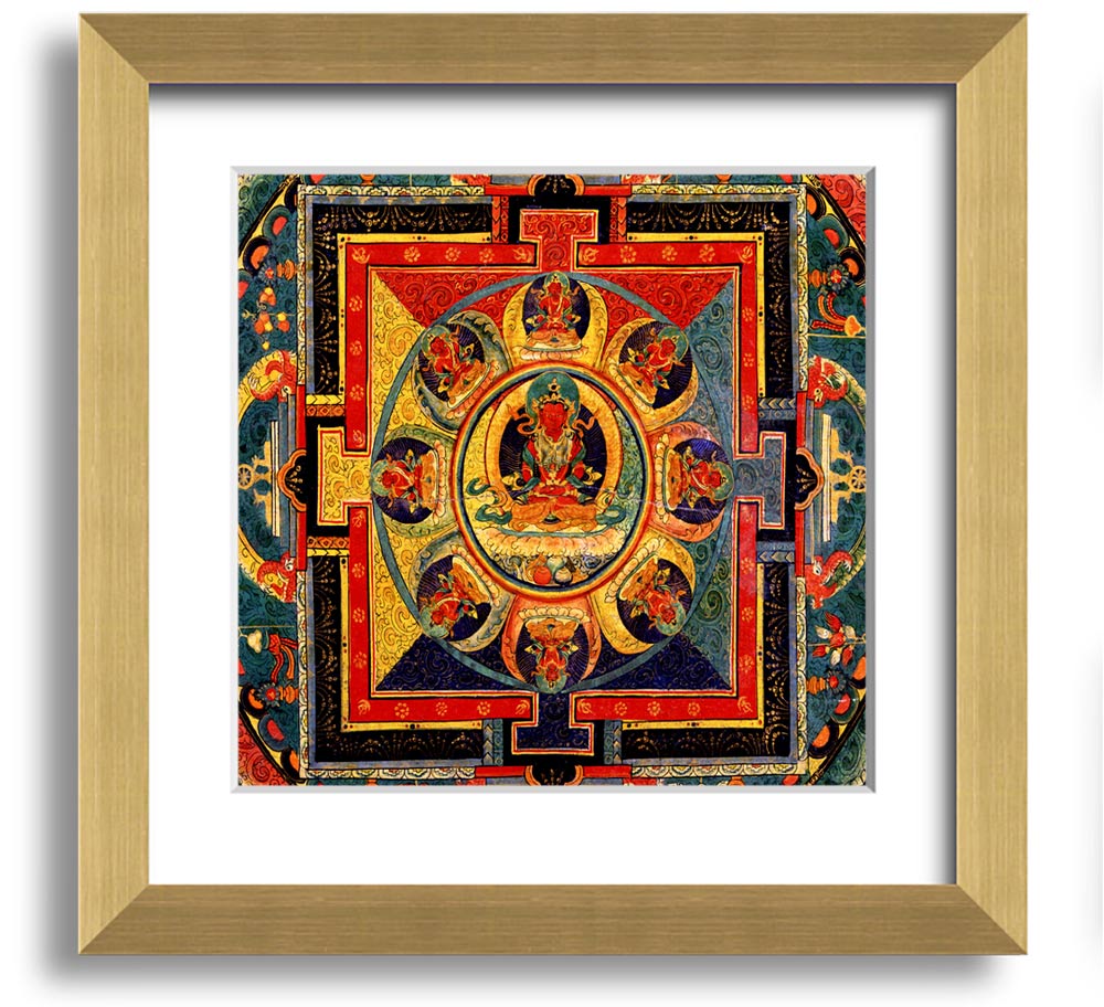 Amitayus Square Framed Print in various frame colours, showcasing elegant design and handmade craftsmanship.