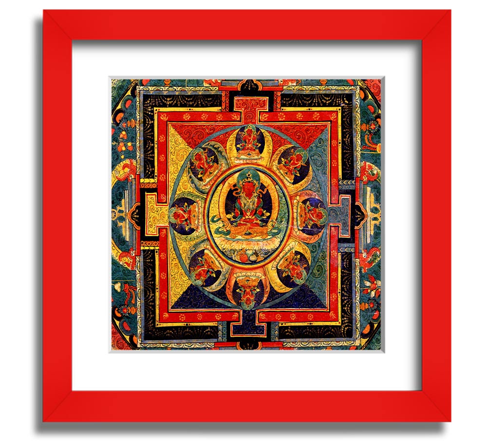 Amitayus Square Framed Print in various frame colours, showcasing elegant design and handmade craftsmanship.