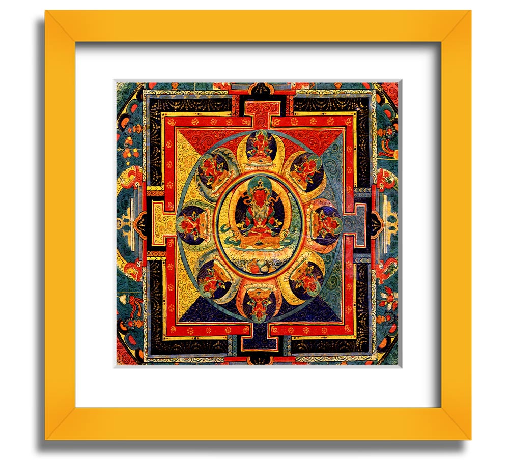 Amitayus Square Framed Print in various frame colours, showcasing elegant design and handmade craftsmanship.