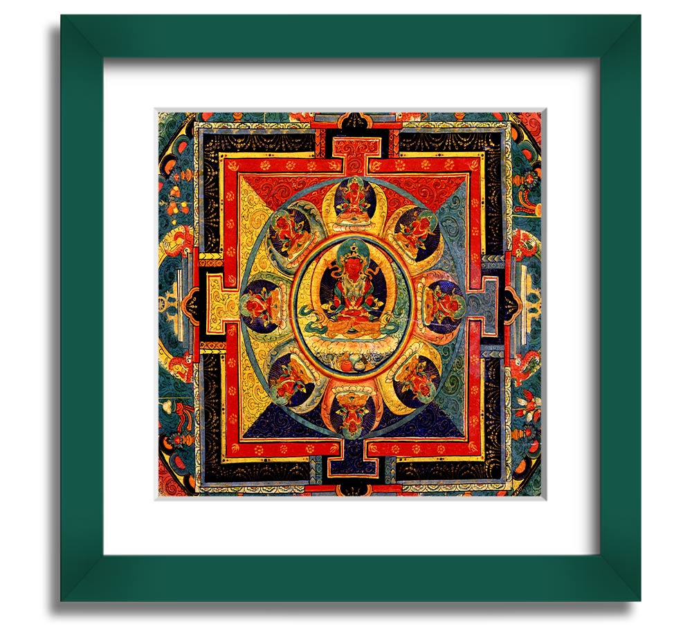 Amitayus Square Framed Print in various frame colours, showcasing elegant design and handmade craftsmanship.