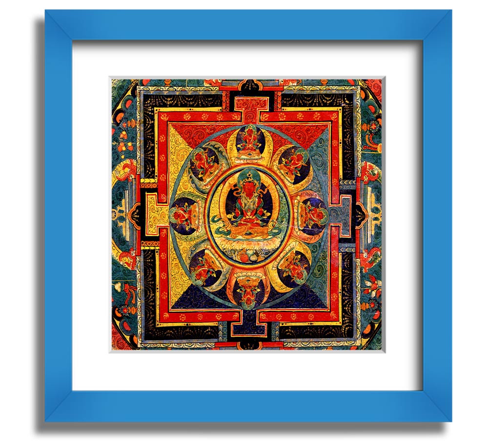 Amitayus Square Framed Print in various frame colours, showcasing elegant design and handmade craftsmanship.