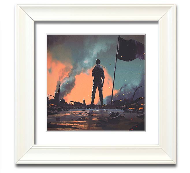 Amy In The Smoke Square Framed Print in various frame colors, showcasing a modern design, ready to hang.