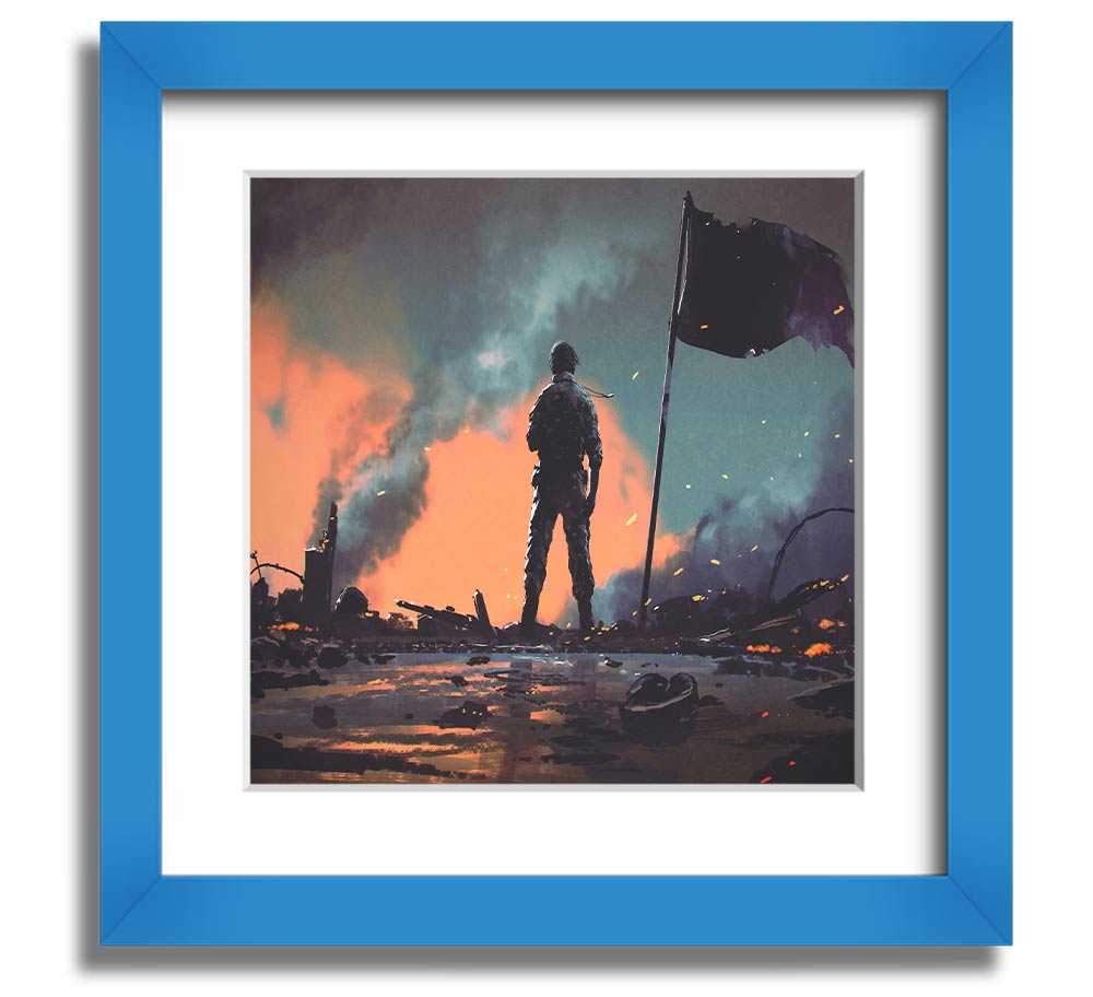 Amy In The Smoke Square Framed Print in various frame colors, showcasing a modern design, ready to hang.