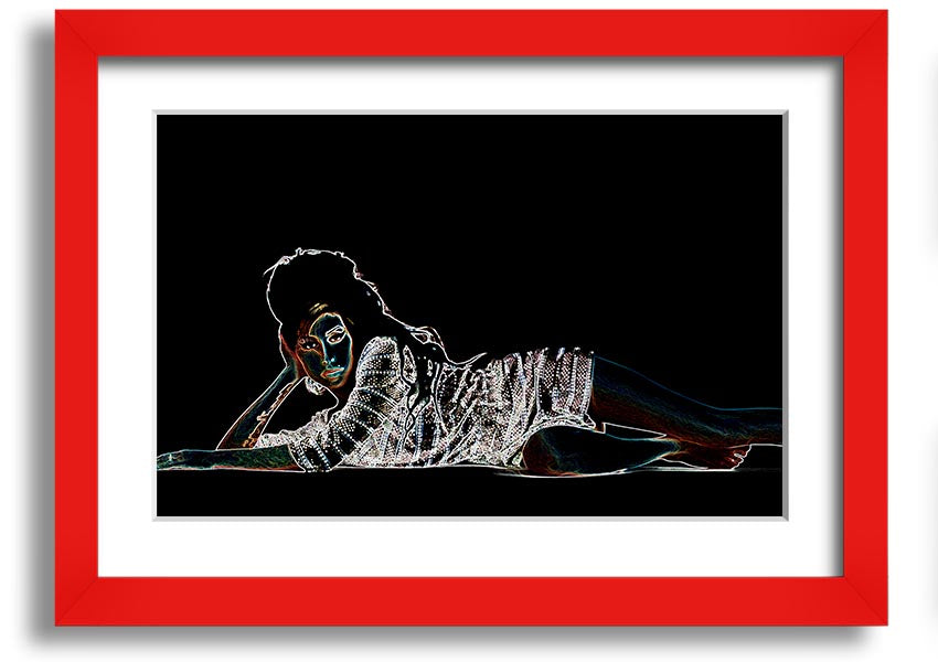 Framed print of Amy Winehouse, showcasing her iconic style and presence, available in various frame colors.