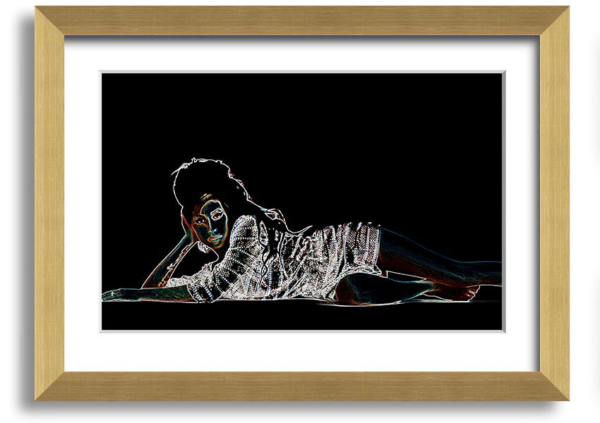 Framed print of Amy Winehouse, showcasing her iconic style and presence, available in various frame colors.