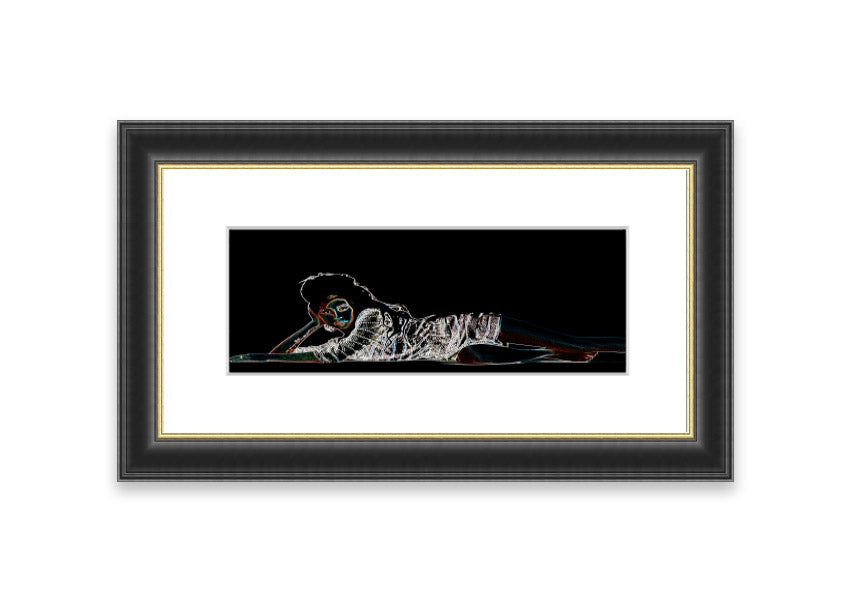 Framed print of Amy Winehouse, showcasing vibrant colors and artistic design, ready to hang.