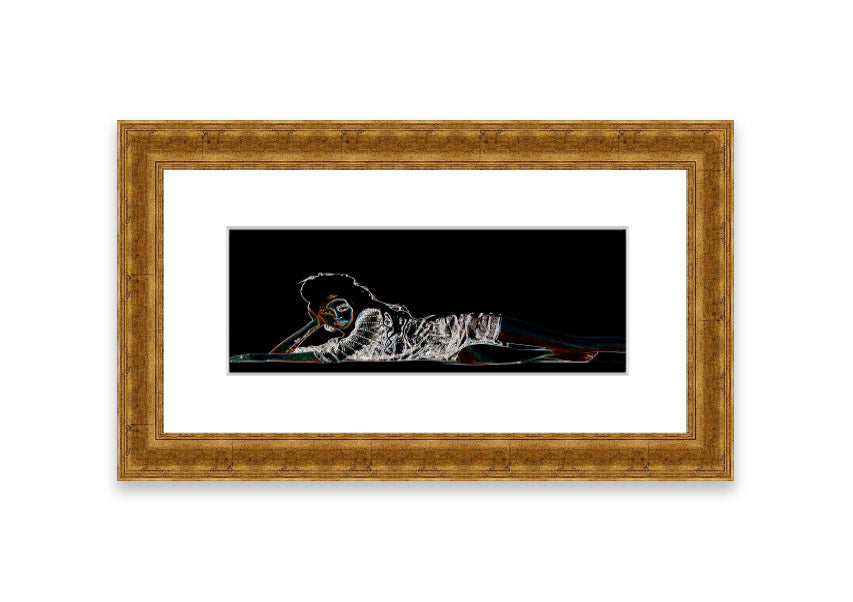 Framed print of Amy Winehouse, showcasing vibrant colors and artistic design, ready to hang.