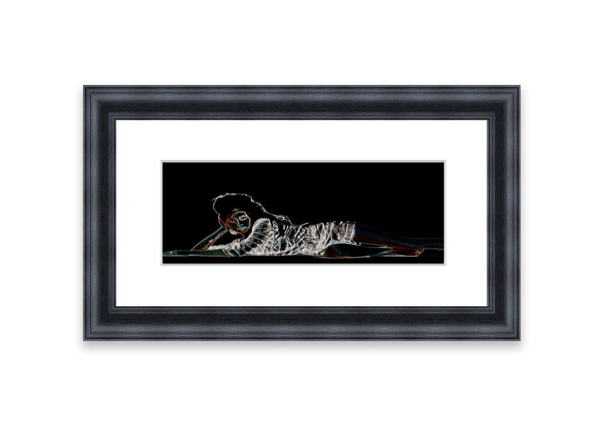 Framed print of Amy Winehouse, showcasing vibrant colors and artistic design, ready to hang.