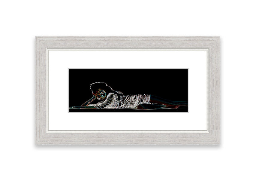 Framed print of Amy Winehouse, showcasing vibrant colors and artistic design, ready to hang.