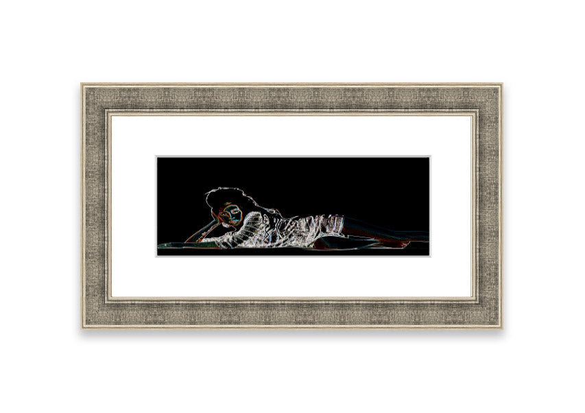 Framed print of Amy Winehouse, showcasing vibrant colors and artistic design, ready to hang.