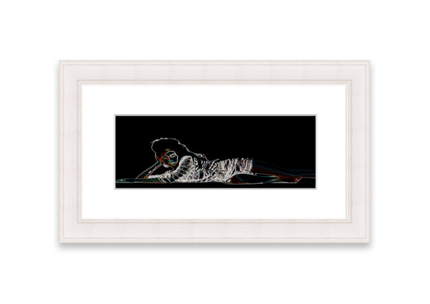 Framed print of Amy Winehouse, showcasing vibrant colors and artistic design, ready to hang.