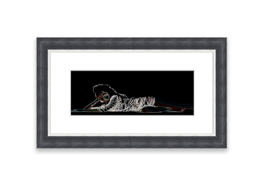 Framed print of Amy Winehouse, showcasing vibrant colors and artistic design, ready to hang.