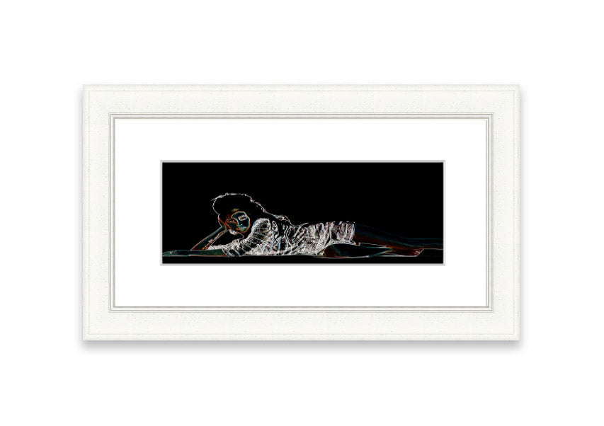 Framed print of Amy Winehouse, showcasing vibrant colors and artistic design, ready to hang.