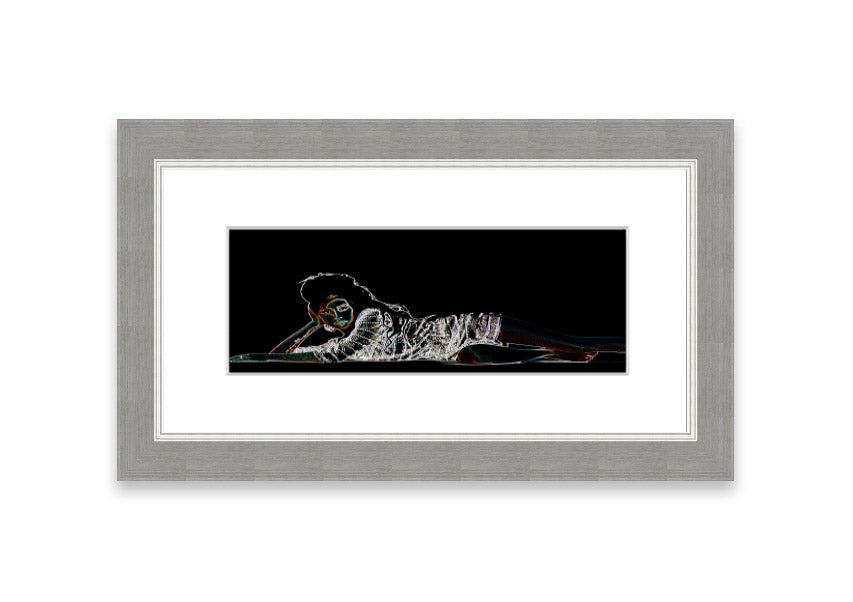 Framed print of Amy Winehouse, showcasing vibrant colors and artistic design, ready to hang.