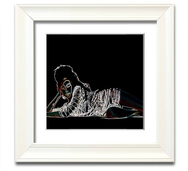 Square framed print of Amy Winehouse, showcasing her iconic style, available in various frame colours.