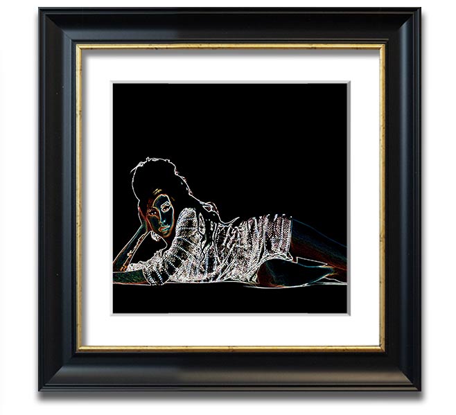 Square framed print of Amy Winehouse, showcasing her iconic style, available in various frame colours.