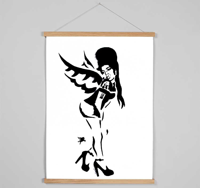 Elegant wooden poster hangers displaying the Amy Winehouse Wings print, featuring a sleek design with magnetic fastening.