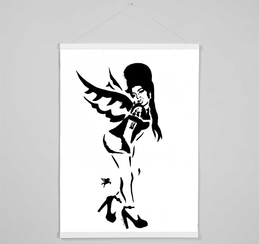 Elegant wooden poster hangers displaying the Amy Winehouse Wings print, featuring a sleek design with magnetic fastening.