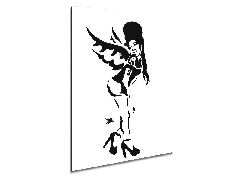 A vibrant artwork of Amy Winehouse's wings printed on brushed aluminium dibond, showcasing modern art style.