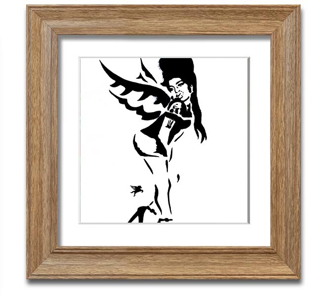 Square framed print of Amy Winehouse Wings, showcasing vibrant colors and elegant design, handmade in the UK.