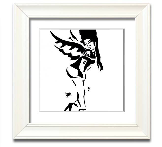 Square framed print of Amy Winehouse Wings, showcasing vibrant colors and elegant design, handmade in the UK.