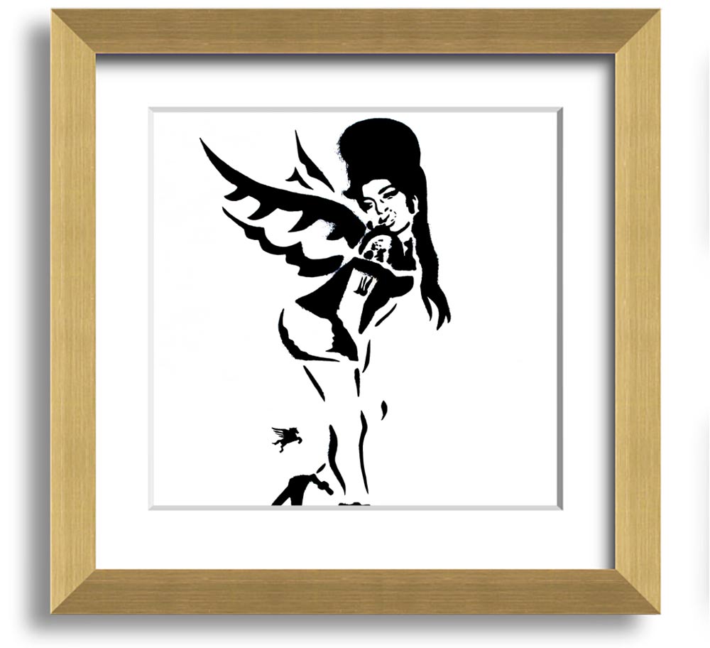 Square framed print of Amy Winehouse Wings, showcasing vibrant colors and elegant design, handmade in the UK.