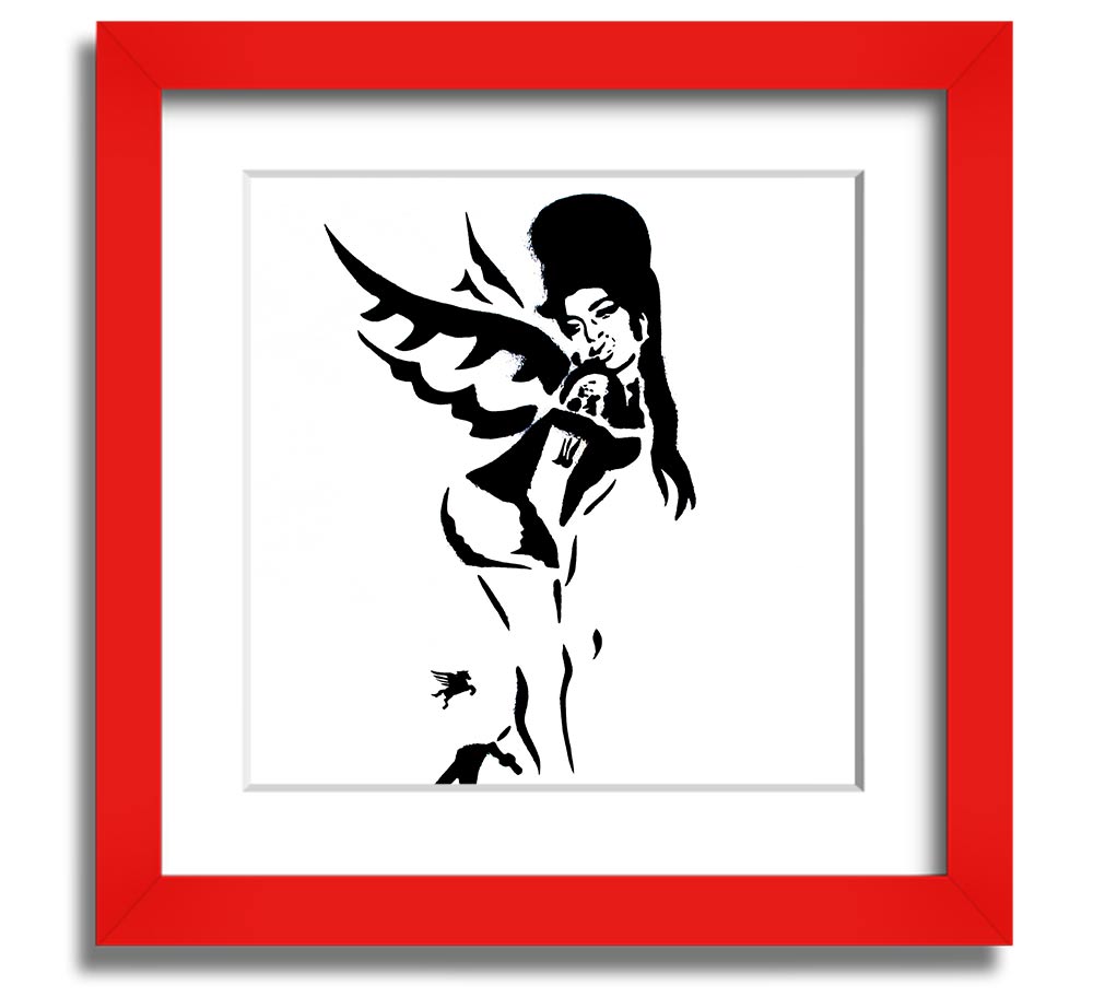 Square framed print of Amy Winehouse Wings, showcasing vibrant colors and elegant design, handmade in the UK.