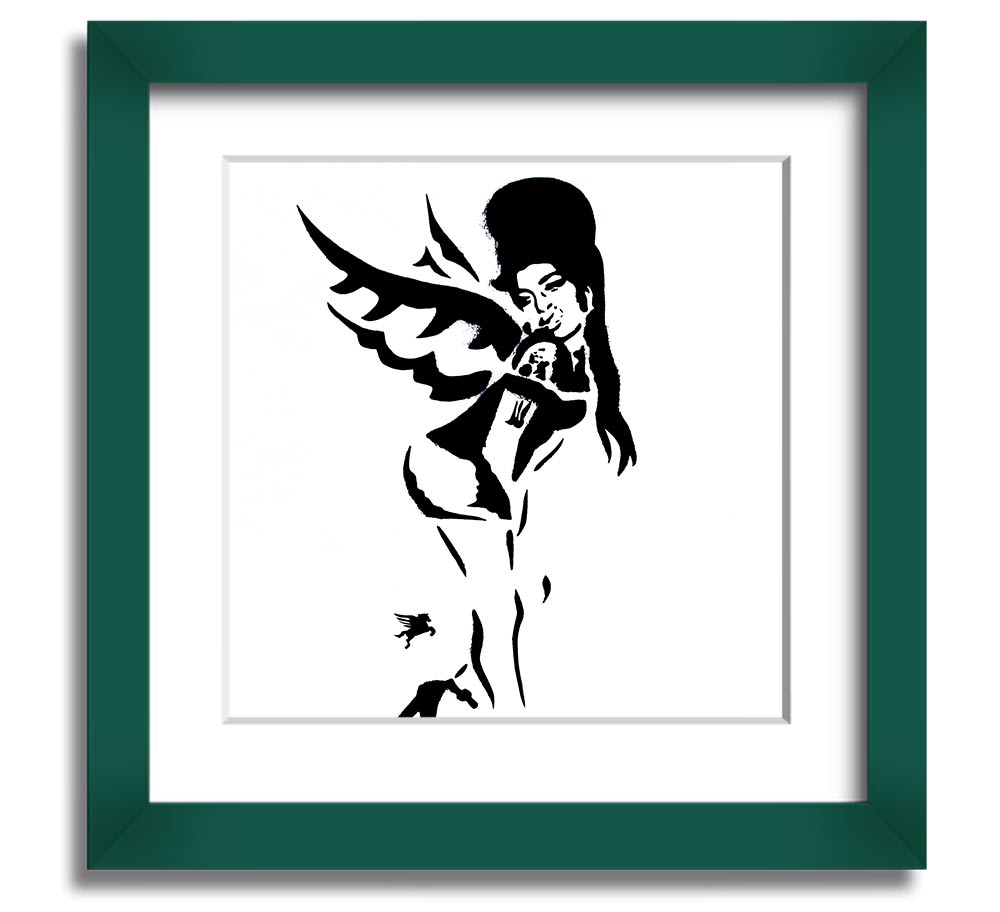 Square framed print of Amy Winehouse Wings, showcasing vibrant colors and elegant design, handmade in the UK.