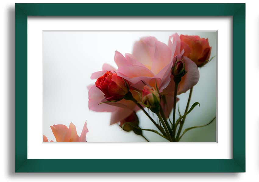 A beautifully framed print of an array of pink flowers, showcasing vibrant colors and intricate details, ready to hang on the wall.