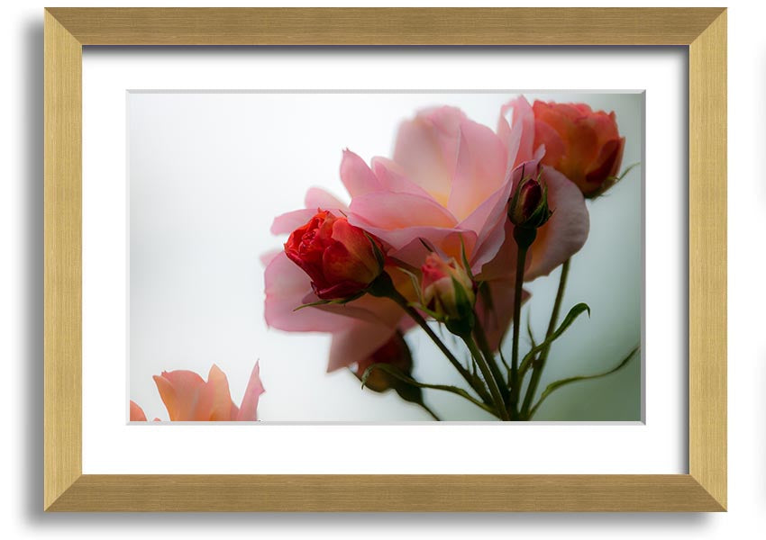 A beautifully framed print of an array of pink flowers, showcasing vibrant colors and intricate details, ready to hang on the wall.