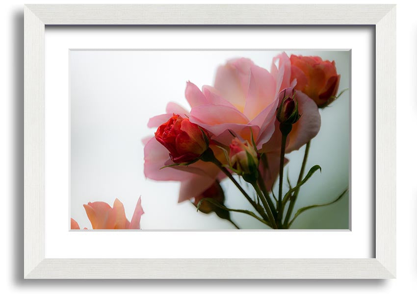 A beautifully framed print of an array of pink flowers, showcasing vibrant colors and intricate details, ready to hang on the wall.