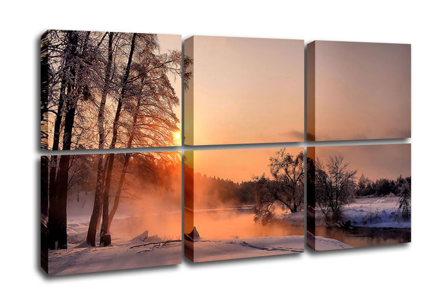 An Evening In December canvas art mounted on a 44mm box frame, showcasing a serene winter scene.