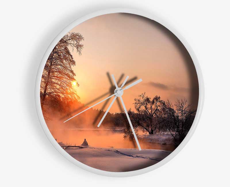 A stylish round clock made from natural bamboo, featuring a clear Plexiglas lens and available in black, white, and natural frame colors.