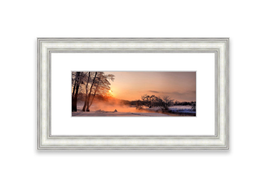 Framed print of 'An Evening In December' showcasing a serene Cornwall landscape, available in various frame colors.