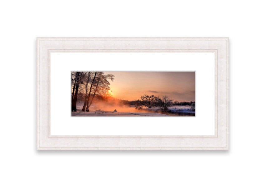 Framed print of 'An Evening In December' showcasing a serene Cornwall landscape, available in various frame colors.