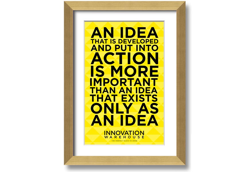 Framed print titled 'An Idea Put Into Action', showcasing vibrant colors and artistic design, available in various frame colors.