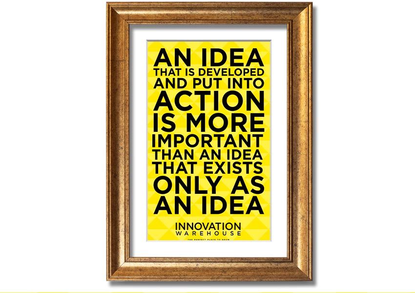 Framed print titled 'An Idea Put Into Action', showcasing vibrant colors and artistic design, available in various frame colors.